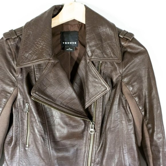 Trouve Leather Moto Jacket Brown - Picture 4 of 5